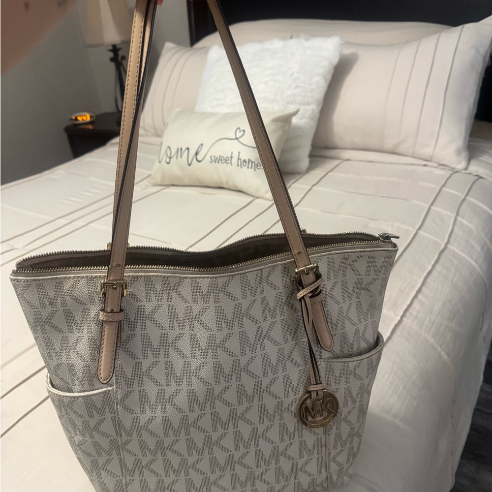 Michael Kors Cream Tote with Signature Monogram